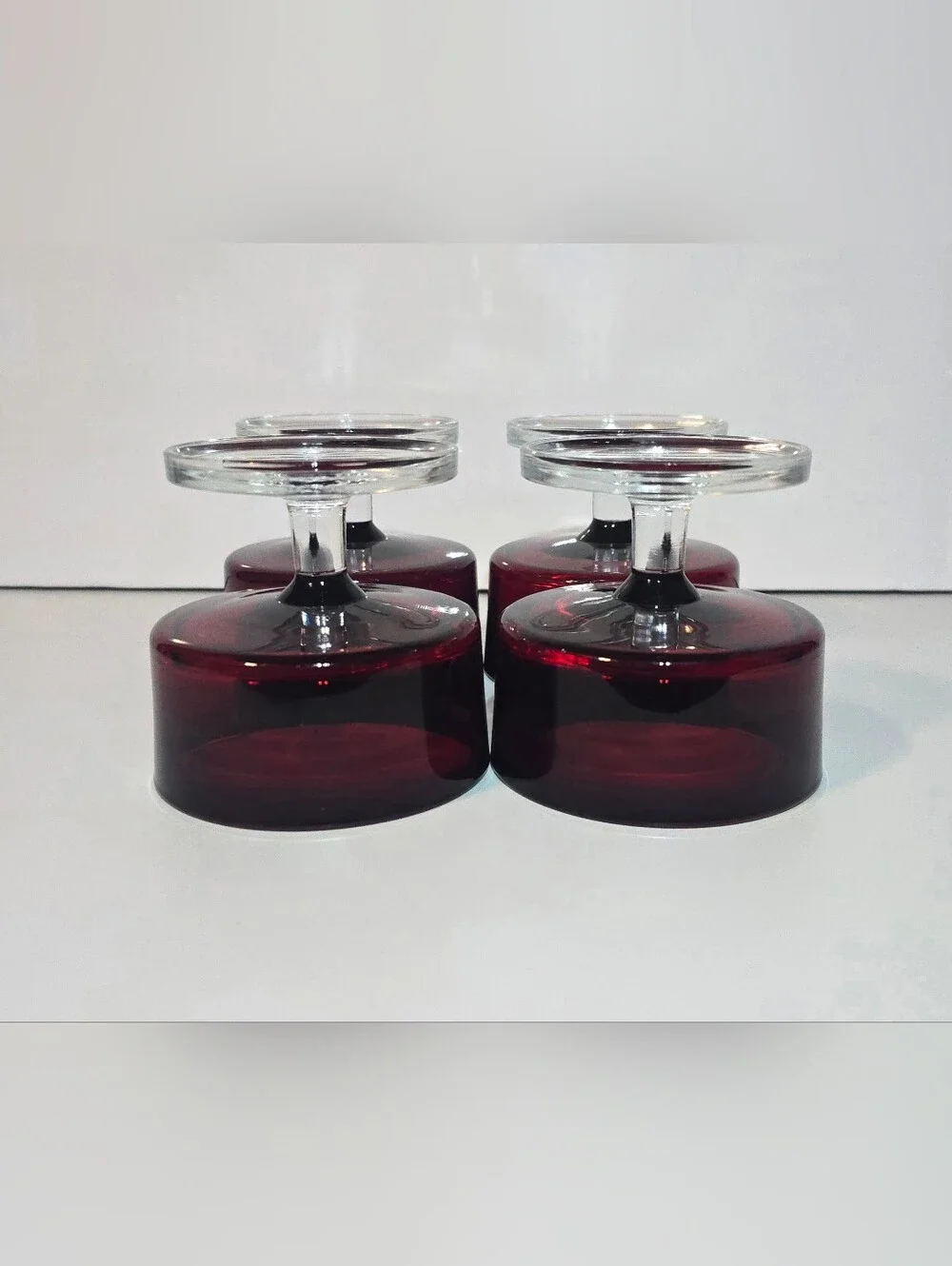 Cadmium Luminarc Cavalier Glass Set of 4 Vintage Ruby Red UV Glow Glassware